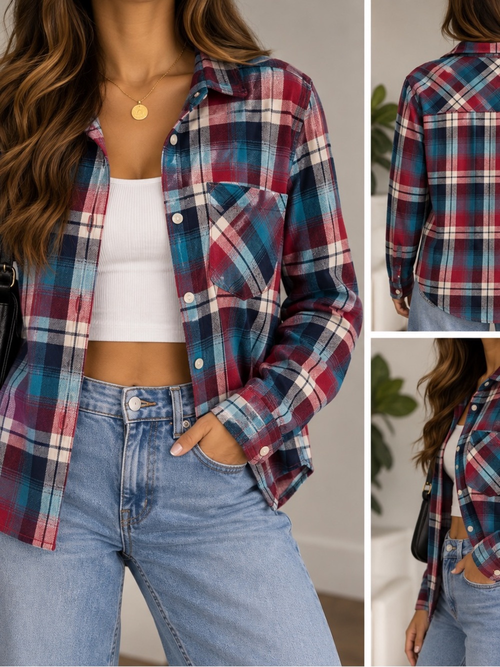 Aeropostale Red Blue Plaid Flannel Button Up Shirt 100% Cotton S